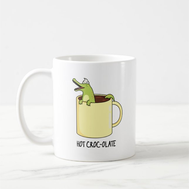 Hot Croc-colate Funny Crocodile Pun  Coffee Mug (Left)