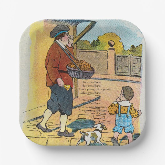 Hot-cross Buns, Mother Goose Nursery Rhyme Picture Paper Plate (Front)