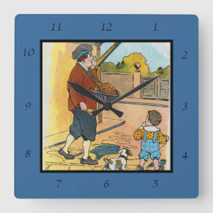 Hot-cross Buns, Mother Goose Nursery Rhyme Picture Square Wall Clock