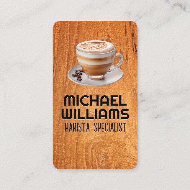 Hot Cup of Coffee | Wood Table Business Card (Front)