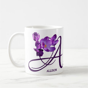 Hot Customizable purple spring flowers A monogram Coffee Mug