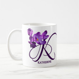 Hot Customizable purple spring flowers K monogram  Coffee Mug