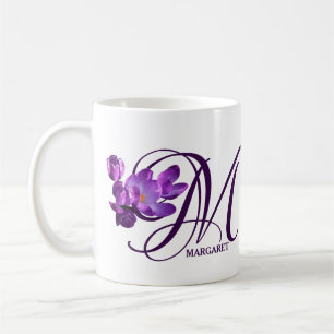 Hot Customizable purple spring flowers M monogram Coffee Mug