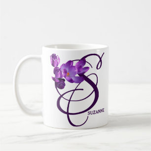 Hot Customizable purple spring flowers S monogram Coffee Mug