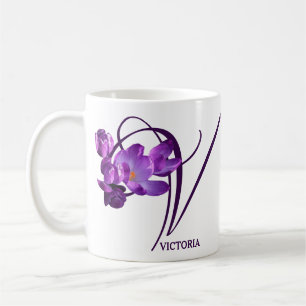 Hot Customizable purple spring flowers V monogram Coffee Mug