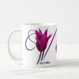 Hot Customizable purple spring flowers V monogram Coffee Mug