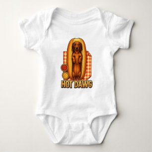 Hot Dawg Funny Dachshund Hot Dog Parody Cute Dog Baby Bodysuit