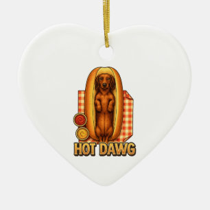 Hot Dawg Funny Dachshund Hot Dog Parody Cute Dog  Ceramic Tree Decoration