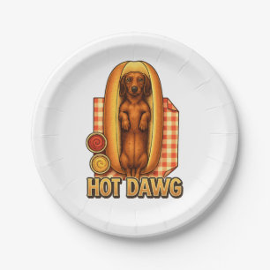 Hot Dawg Funny Dachshund Hot Dog Parody Cute Dog  Paper Plate
