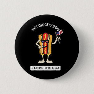 Hot Diggity Dog July 4th Patriotic BBQ Picnic Cook 6 Cm Round Badge