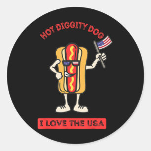 Hot Diggity Dog July 4th Patriotic BBQ Picnic Cook Classic Round Sticker