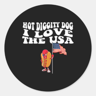 Hot Diggity Dog Usa American Flag 4th Of July Four Classic Round Sticker