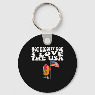 Hot Diggity Dog Usa American Flag 4th Of July Four Key Ring
