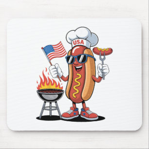 Hot Dog 4th Of July Funny Patriotic Bbq Hot Dog Us Mouse Pad