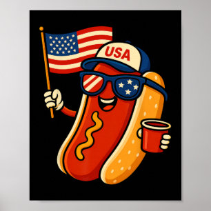 Hot Dog 4th Of July Funny Patriotic Usa Flag Men W Poster