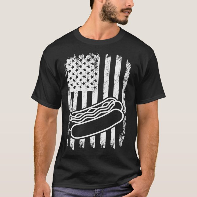 Hot Dog America US Flag Hot Dog  Hotdogs Fast Food T-Shirt (Front)