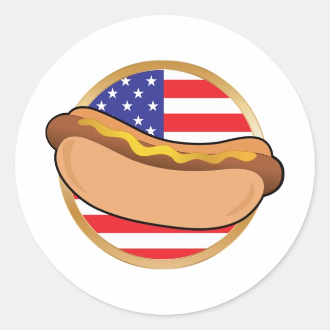 Hot Dog American Flag Classic Round Sticker (Front)