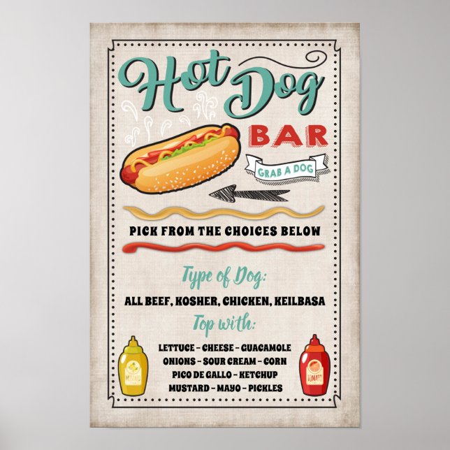 Hot Dog Bar Menu Party Sign (Front)