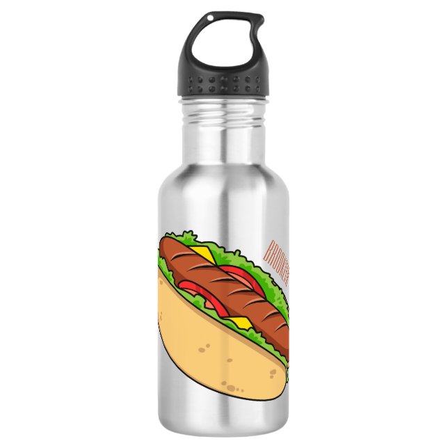 Hot dog cartoon illustration  532 ml water bottle (Front)