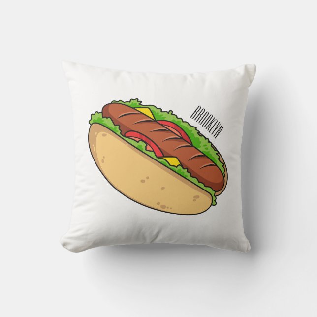 Hot dog cartoon illustration cushion (Front)