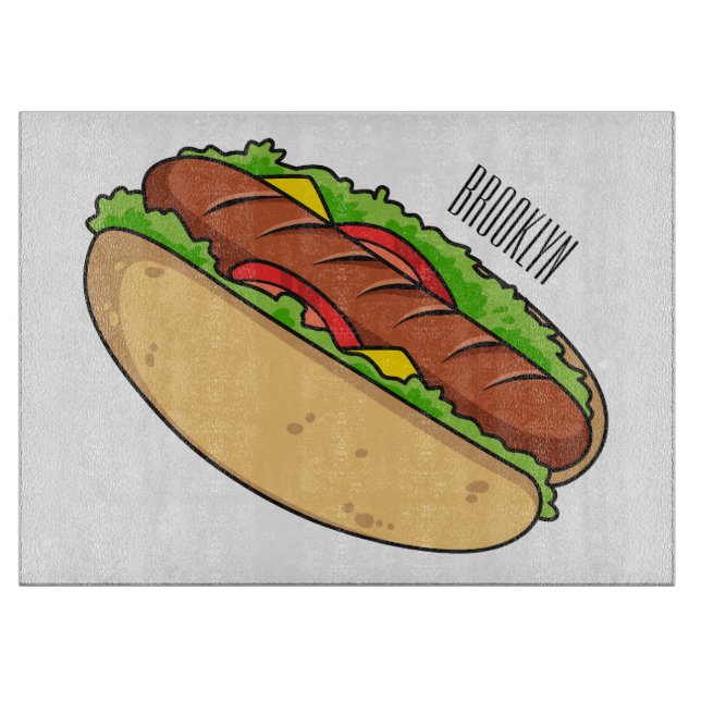Hot dog cartoon illustration cutting board (Front)