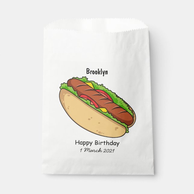 Hot dog cartoon illustration favour bags (Front)