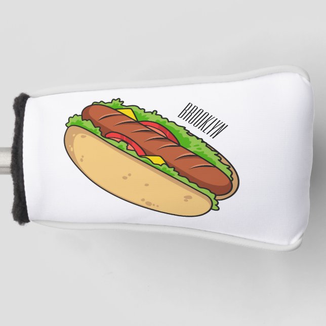 Hot dog cartoon illustration golf head cover (Front)