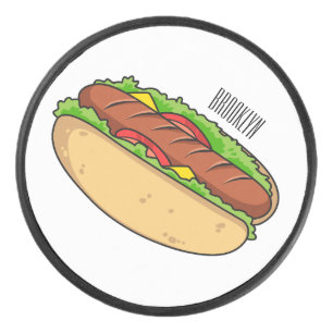 Hot dog cartoon illustration hockey puck