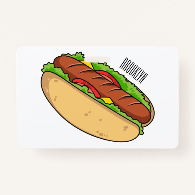 Hot dog cartoon illustration ID badge (Front)
