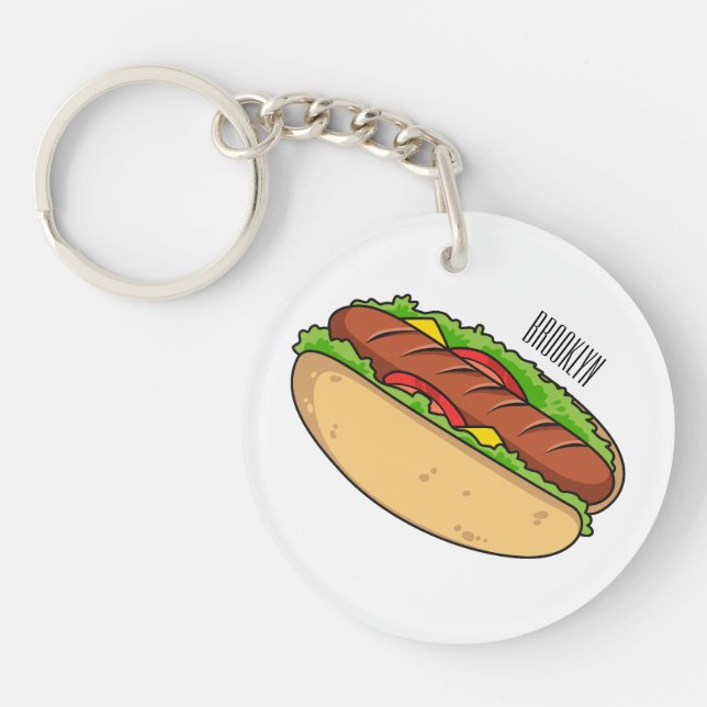 Hot dog cartoon illustration  key ring (Front)