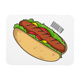 Hot dog cartoon illustration magnet