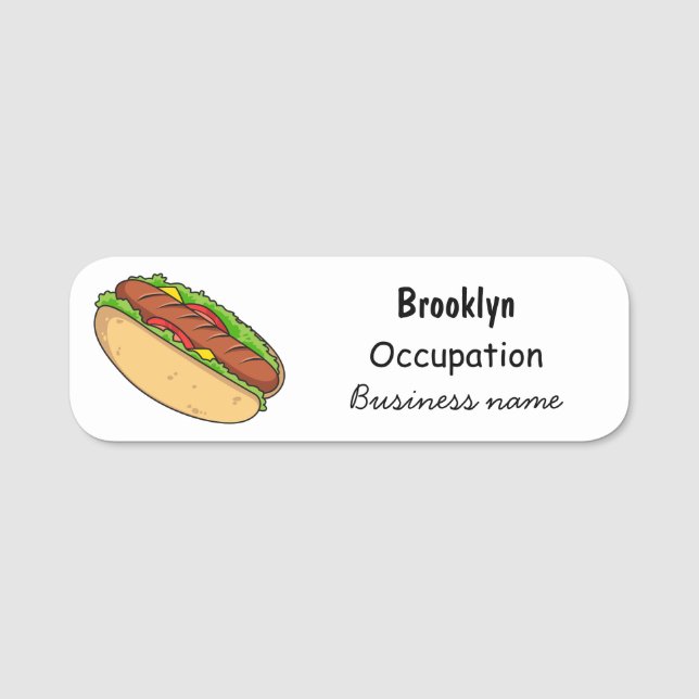 Hot dog cartoon illustration name tag (Front)