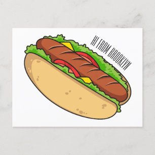Hot dog cartoon illustration postcard