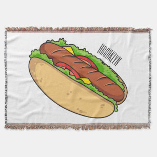 Hot dog cartoon illustration throw blanket