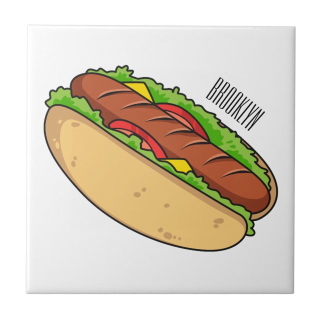 Hot dog cartoon illustration tile (Front)