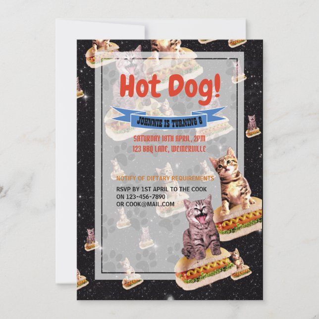 Hot Dog Cat Party Invitation (Front)