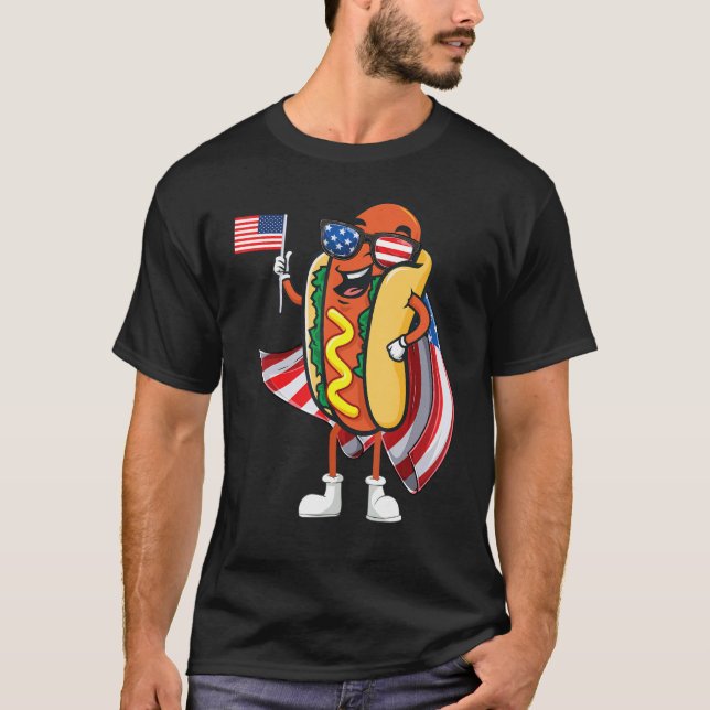 Hot Dog Day Sunglasses American Flag Usa 4th Of Ju T-Shirt (Front)
