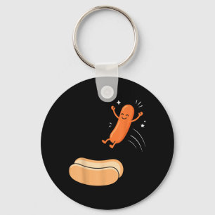 Hot Dog Dive Funny Sausage Jump Into Bun Bbq Key Ring
