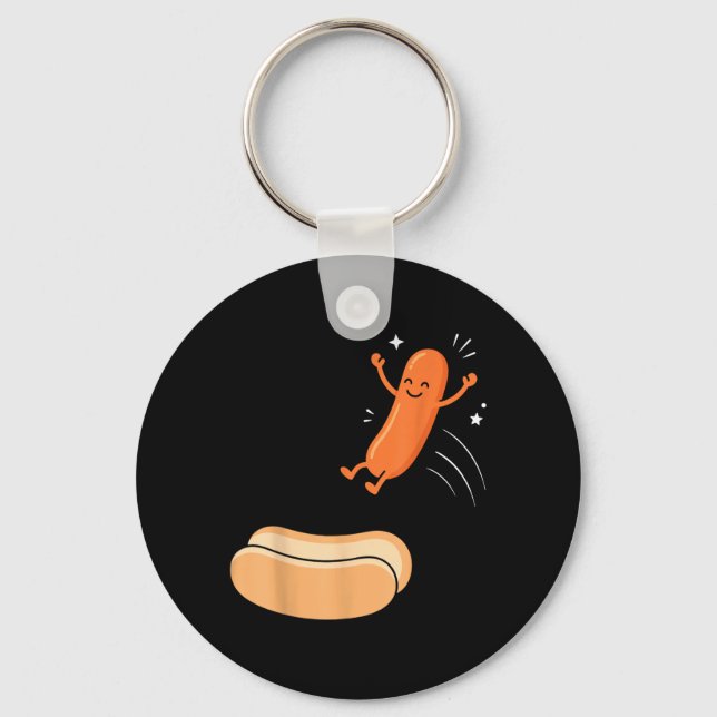 Hot Dog Dive Funny Sausage Jump Into Bun Bbq Key Ring (Front)