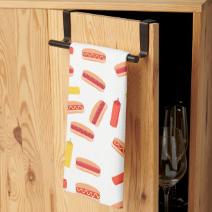 Hot Dog Fast Food BBQ Pattern  Tea Towel
