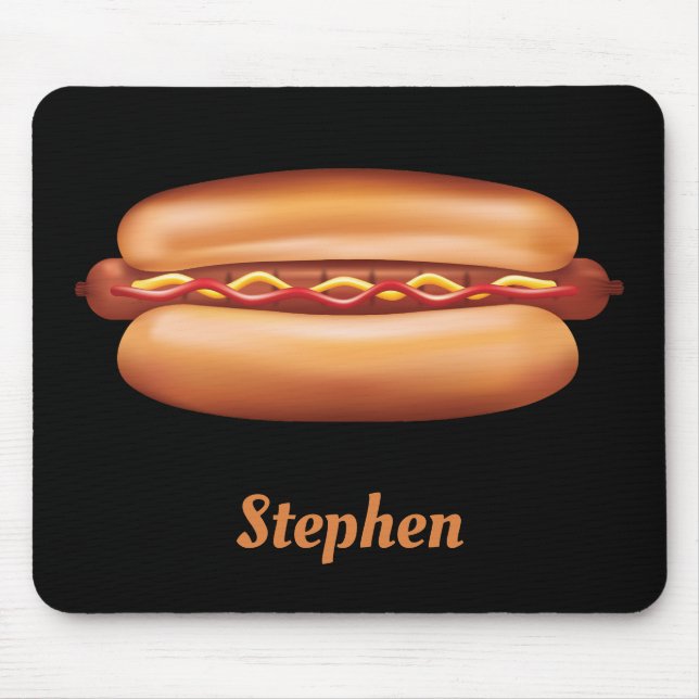 Hot Dog Fast Food Illustration With Custom Name Mouse Pad (Front)