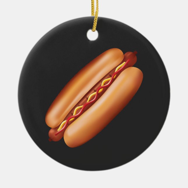 Hot Dog Fast Food Illustration With Custom Text Ceramic Tree Decoration (Front)