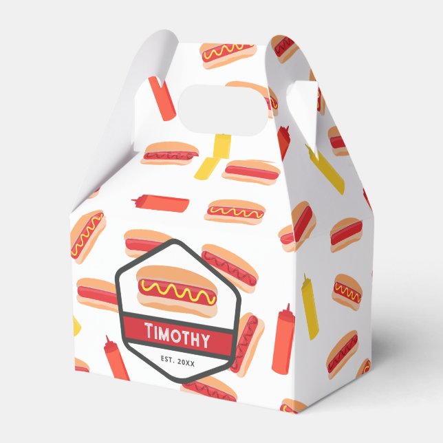 Hot Dog Fast Food Pattern Retro Monogram Favour Box (Front Side)