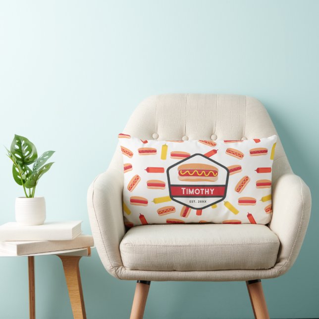 Hot Dog Fast Food Pattern Retro Monogram Lumbar Cushion (Chair)