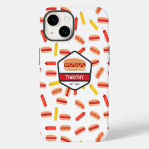 Hot Dog Fast Food Pattern Vintage Monogram iPhone 14 Case