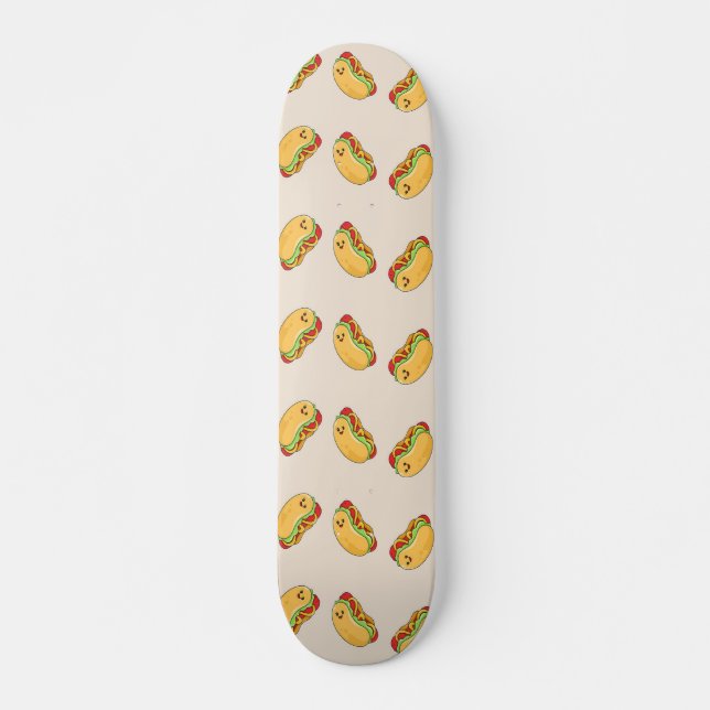 Hot dog food character on pink skateboard (Front)