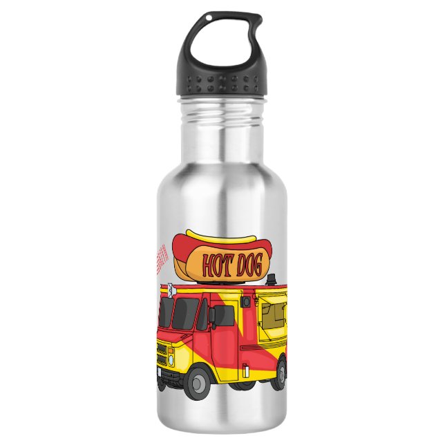Hot dog food truck cartoon illustration 532 ml water bottle (Front)