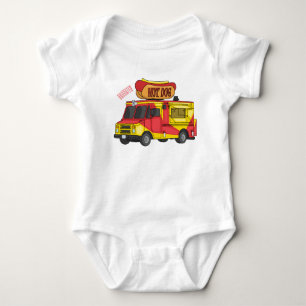 Hot dog food truck cartoon illustration  baby bodysuit