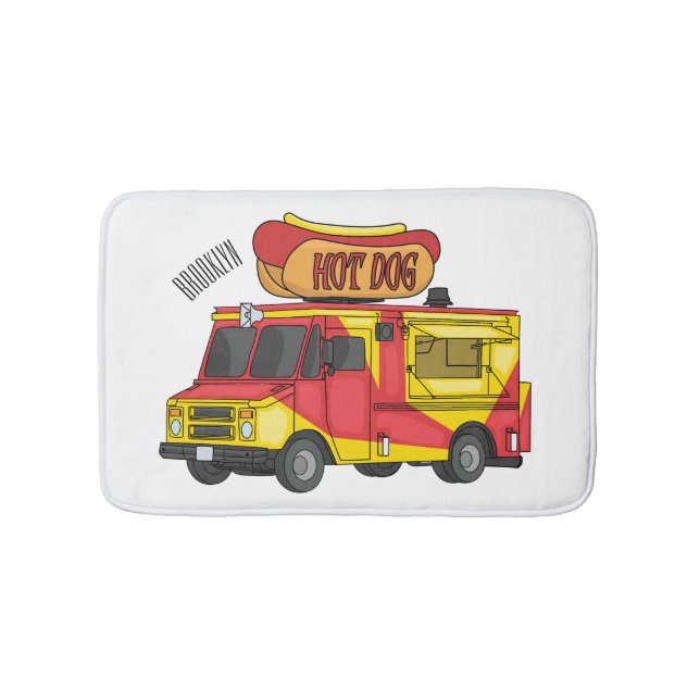 Hot dog food truck cartoon illustration  bath mat (Front)