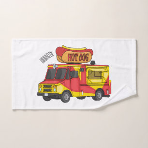 Hot dog food truck cartoon illustration  bath towel set